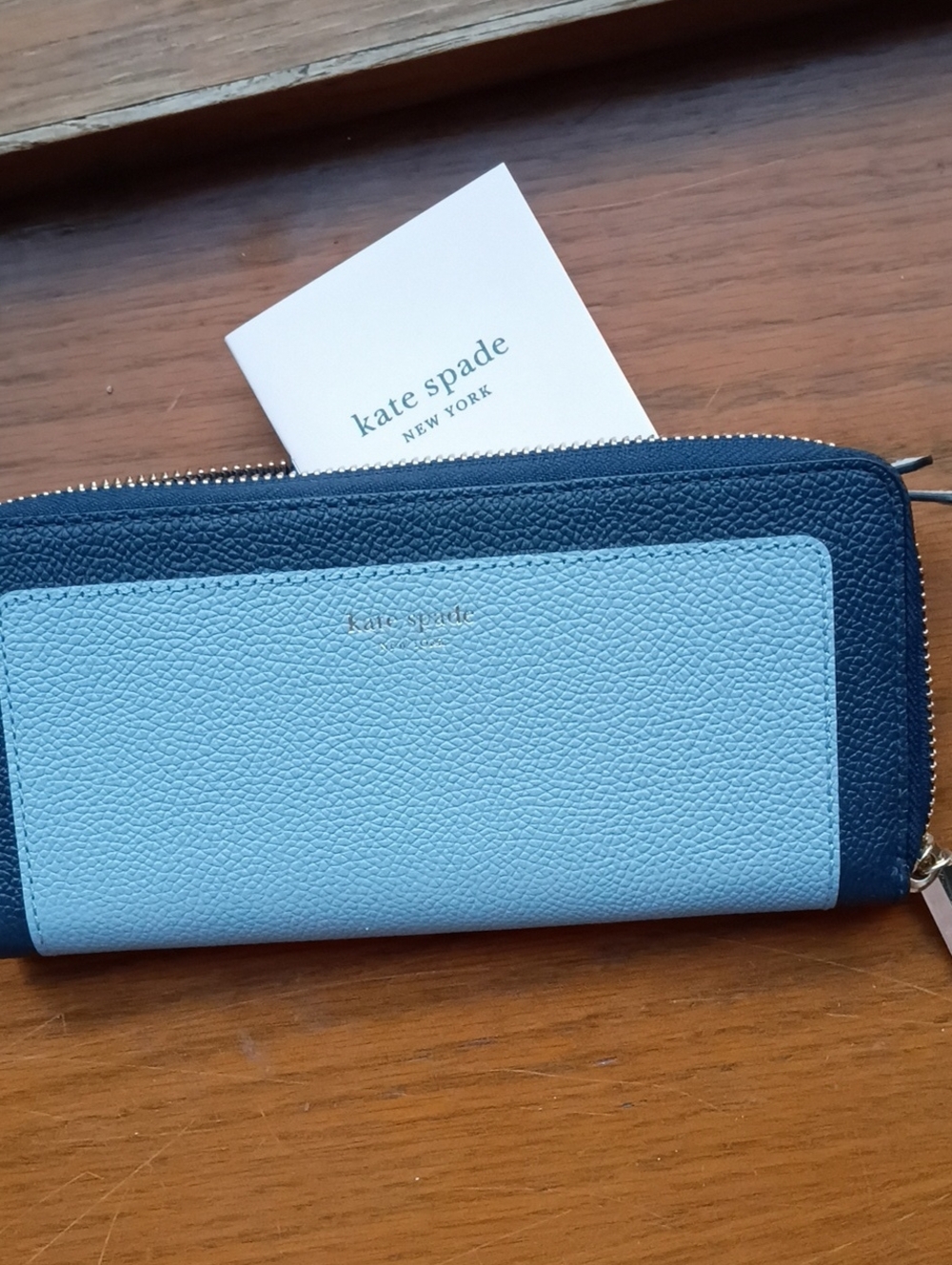 Kate Spade Blue Wallet, New, Zips Inside And Out, Booklet Included